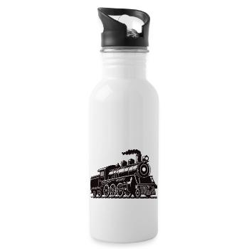 Locomotive Silhouette - Water bottle with straw - white - Right
