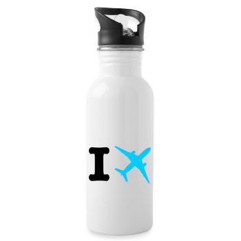I travel - fliegen - reisen - Trinkflasche mit integriertem Trinkhalm - Weiß - Rechts