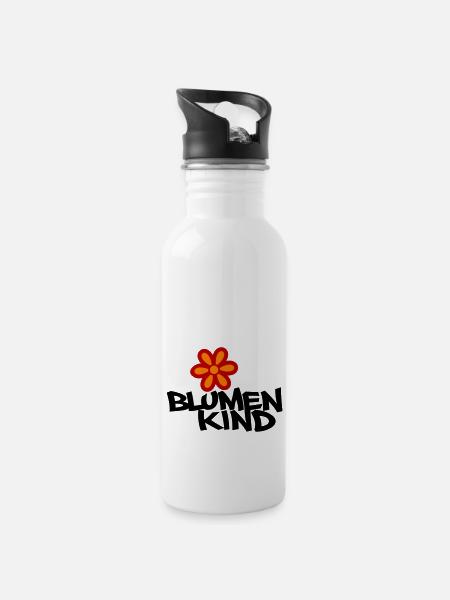 Blumenkind - Trinkflasche mit integriertem Trinkhalm - Weiß