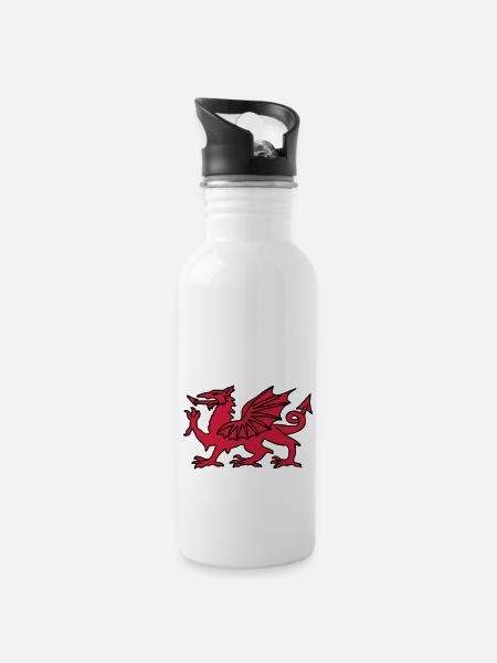 Welsh Dragon - Water bottle with straw - white