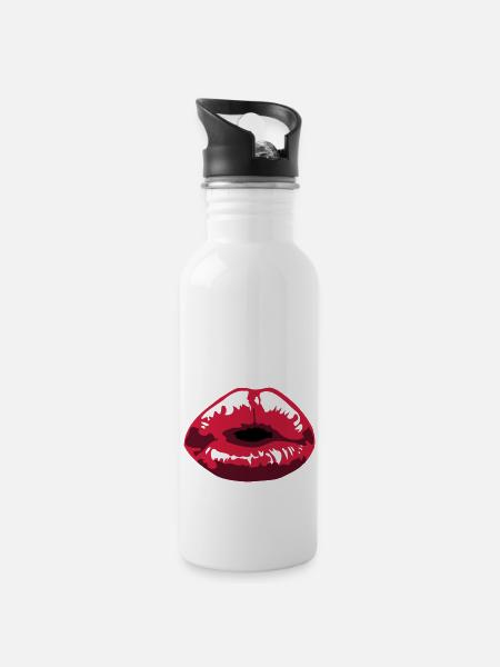 küssen - Water bottle with straw - white