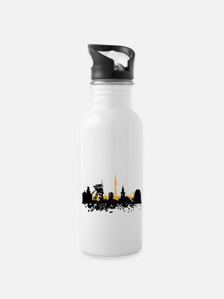 Dortmund Skyline - Trinkflasche mit integriertem Trinkhalm - Weiß