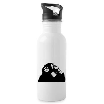 nachdenklicher Schimpanse - Trinkflasche mit integriertem Trinkhalm - Weiß - Rechts