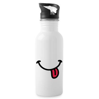 Smiley Grinsen Zunge - Trinkflasche mit integriertem Trinkhalm - Weiß - Rechts