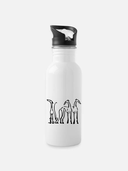 3 sighthounds - Water bottle with straw - white