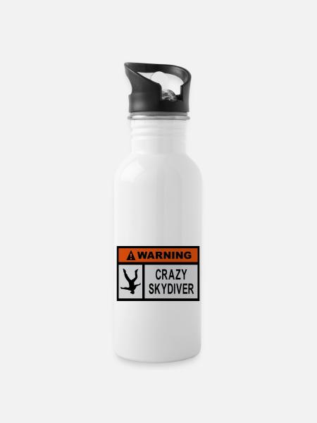 Warning Crazy Skydiver - Water bottle with straw - white