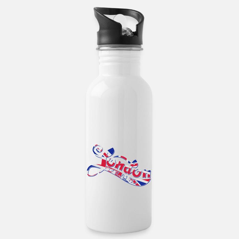 London England - Trinkflasche mit integriertem Trinkhalm - Weiß
