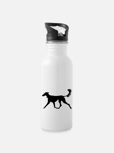 Windhund / greyhound (1c) - Trinkflasche mit integriertem Trinkhalm - Weiß