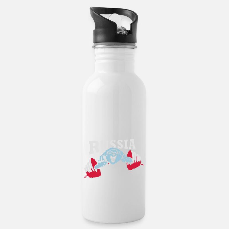 Russia Bear - Trinkflasche mit integriertem Trinkhalm - Weiß