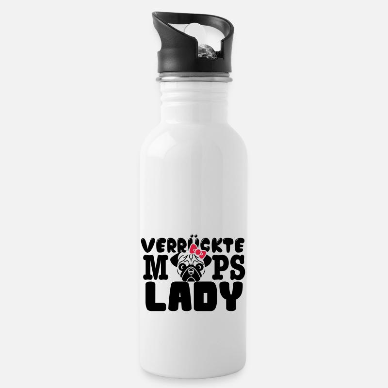 Mops - Trinkflasche mit integriertem Trinkhalm - Weiß
