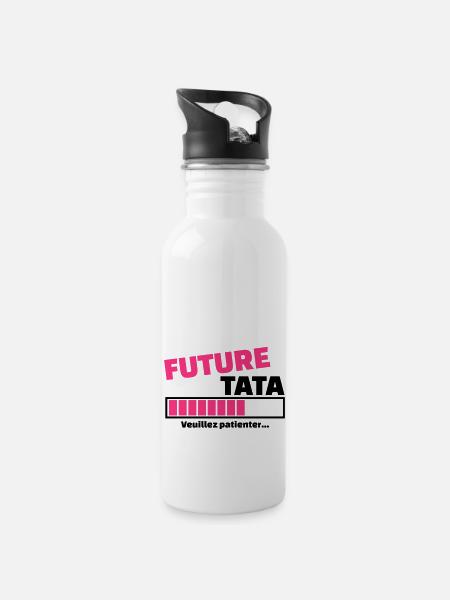 future tata veuillez patienter - Gourde avec paille intégrée - blanc