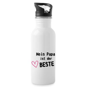 Papa ist der Beste - Trinkflasche mit integriertem Trinkhalm - Weiß - Rechts