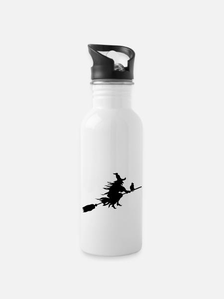 Hexe - Trinkflasche mit integriertem Trinkhalm - Weiß