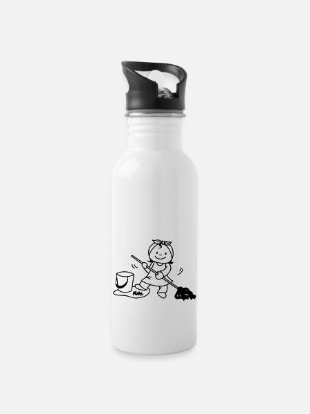 Putzfrau - Trinkflasche mit integriertem Trinkhalm - Weiß