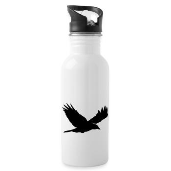 Rabe Silhouette - Trinkflasche mit integriertem Trinkhalm - Weiß - Rechts