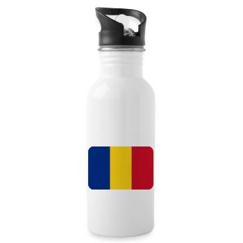 ROMANIA FLAG round corner 400 dpi - Gourde avec paille intégrée - blanc - Droite