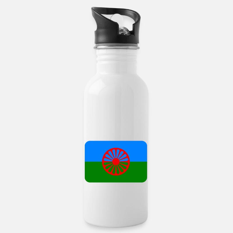 ROMANI FLAG round corner 400 dpi - Gourde avec paille intégrée - blanc