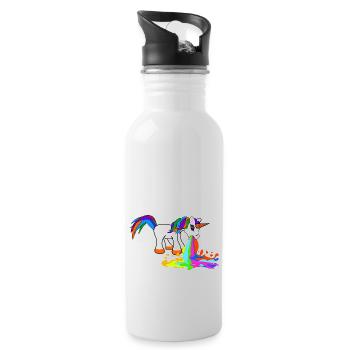 Süß Kotzendes Einhorn Geburtstag Pferd Geschenk - Trinkflasche mit integriertem Trinkhalm - Weiß - Rechts