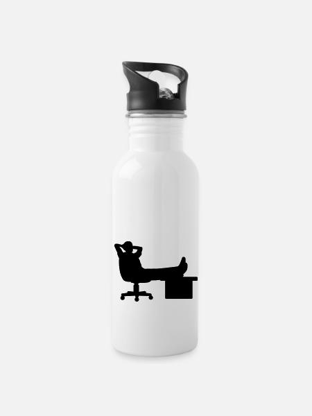Boss Chef manager silhouette - Trinkflasche mit integriertem Trinkhalm - Weiß