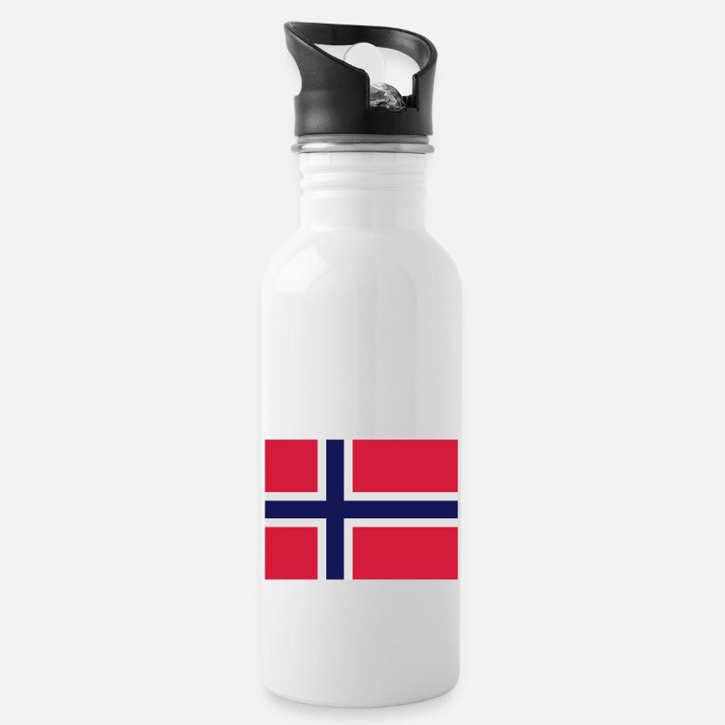 Norwegen - Trinkflasche mit integriertem Trinkhalm - Weiß
