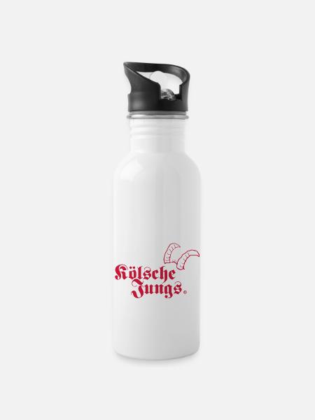 Kölsche Jungs Hörner - Cities - Trinkflasche mit integriertem Trinkhalm - Weiß