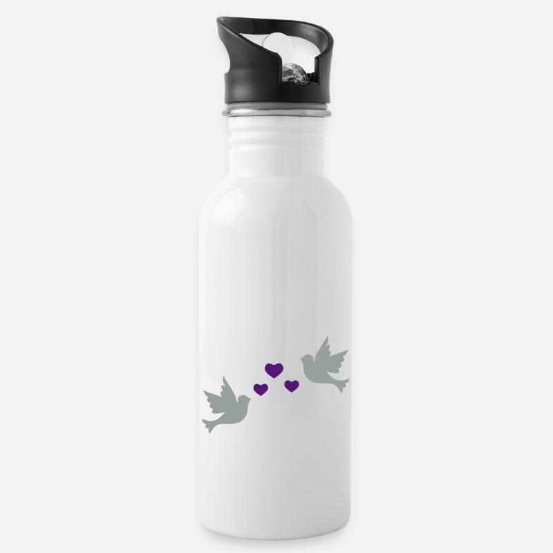 romantik - Trinkflasche mit integriertem Trinkhalm - Weiß