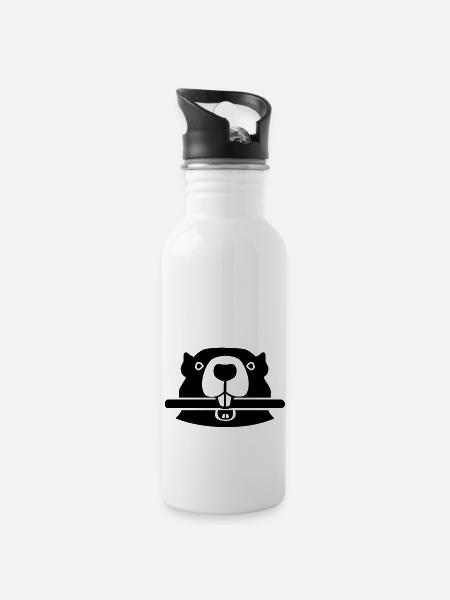 Biber - Trinkflasche mit integriertem Trinkhalm - Weiß