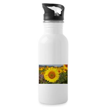 Sunflower flower head protrudes from a field - Water bottle with straw - white - Right