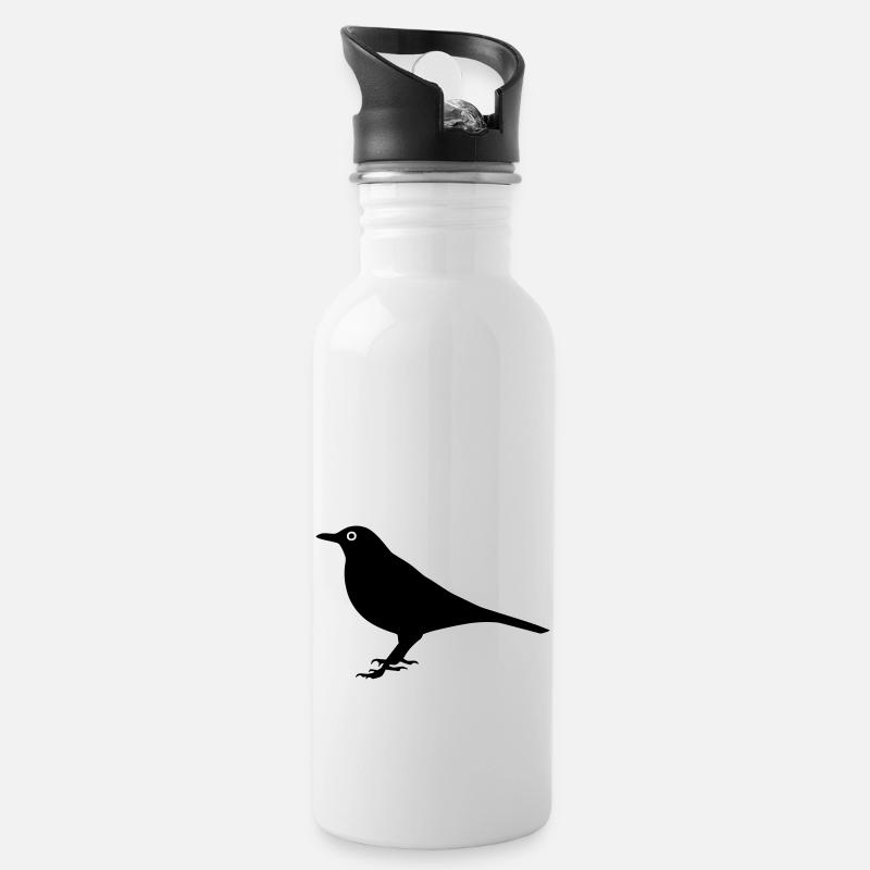 Vogel Amsel - Trinkflasche mit integriertem Trinkhalm - Weiß