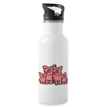 Pig Family - Trinkflasche mit integriertem Trinkhalm - Weiß - Rechts
