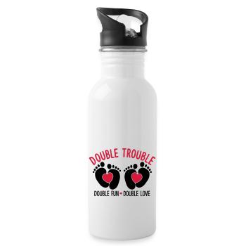 Double trouble - double fun - double love - Trinkflasche mit integriertem Trinkhalm - Weiß - Rechts
