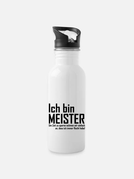 ich bin meister - Trinkflasche mit integriertem Trinkhalm - Weiß