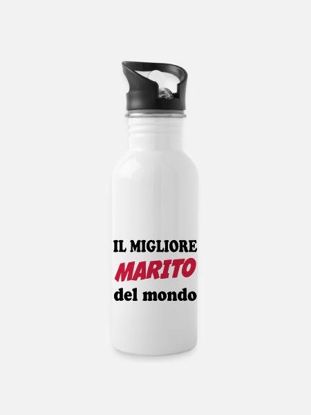 Il migliore marito del mondo 111 - Trinkflasche mit integriertem Trinkhalm - Weiß