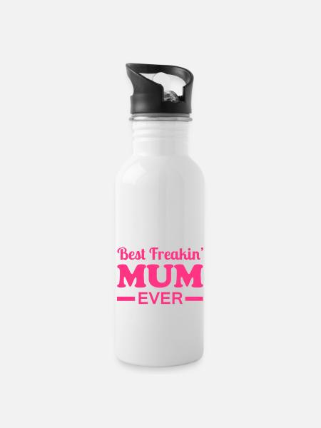 Mum - Water bottle with straw - white