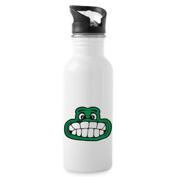 frosch kroete grosser mund gesicht augen kopf zaeh - Trinkflasche mit integriertem Trinkhalm - Weiß - Rechts