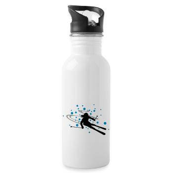 Skifahrerin Schnee - Trinkflasche mit integriertem Trinkhalm - Weiß - Rechts
