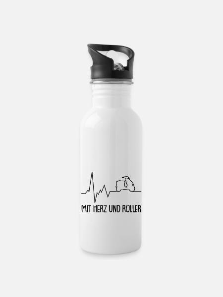 mit herz und roller - Trinkflasche mit integriertem Trinkhalm - Weiß