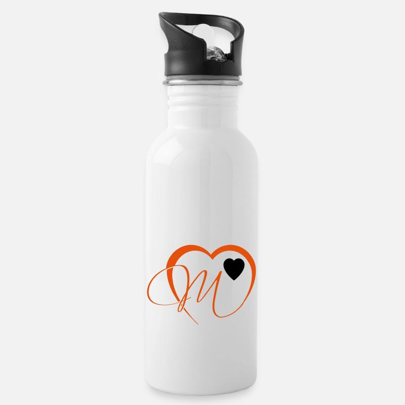 Valentinstag Herz mit Buchstabe M - Trinkflasche mit integriertem Trinkhalm - Weiß