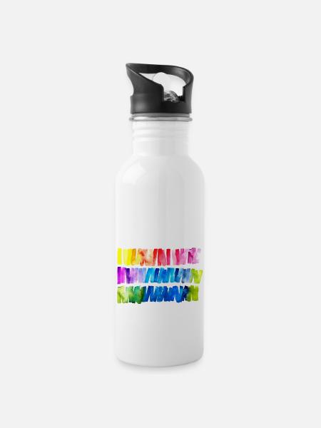 Watercolour Rainbow Flag Banner - Water bottle with straw - white