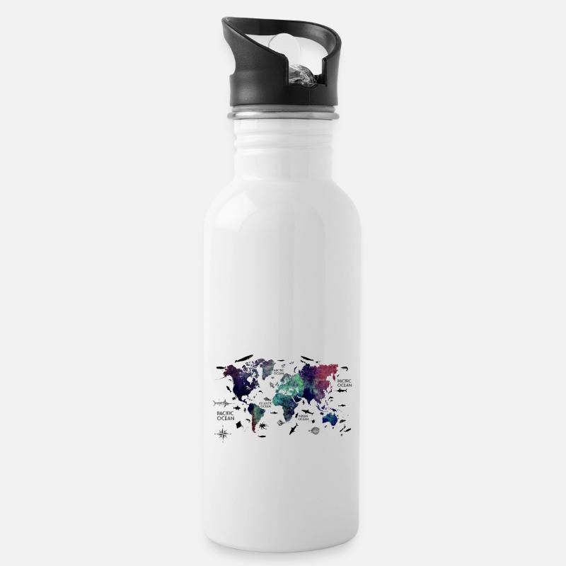 world map with oceans - Water bottle with straw - white