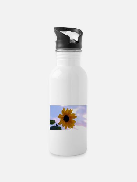 Sunflower - Water bottle with straw - white
