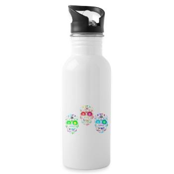 Zucker Schädel Kunst - Trinkflasche mit integriertem Trinkhalm - Weiß - Rechts