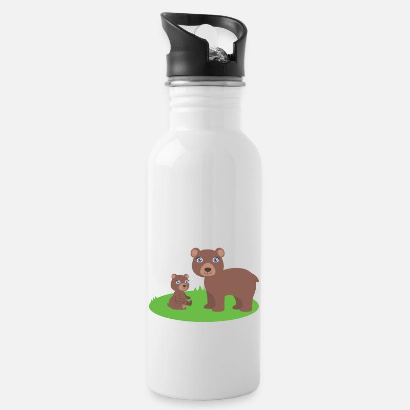 Mutter Bär mit Kind bär - Trinkflasche mit integriertem Trinkhalm - Weiß