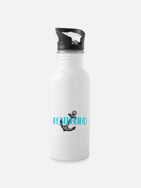 Küstenkind Anker - Trinkflasche mit integriertem Trinkhalm - Weiß