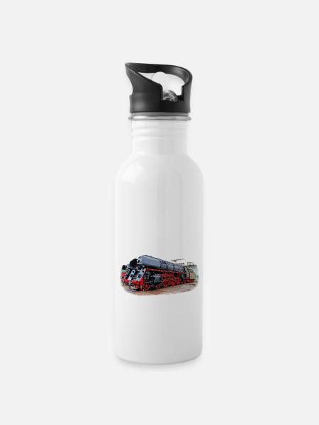 Dampflok 01 1531 - Trinkflasche mit integriertem Trinkhalm - Weiß