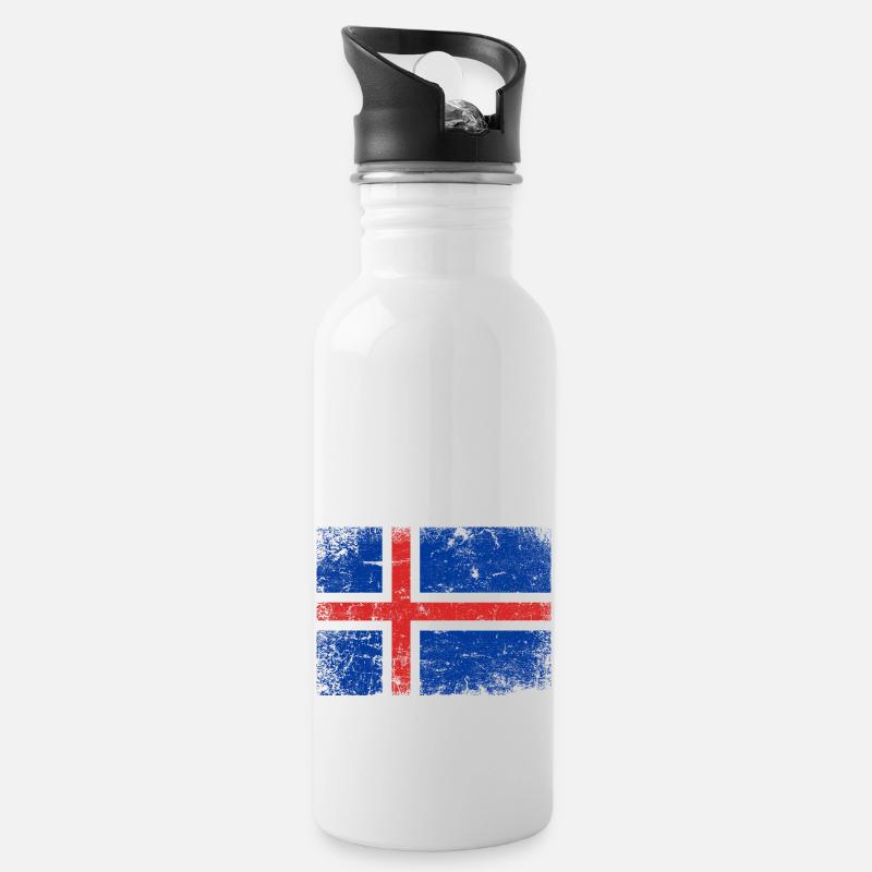 Island Flagge Iceland Isländer - Trinkflasche mit integriertem Trinkhalm - Weiß