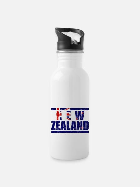 Neuseeland - Trinkflasche mit integriertem Trinkhalm - Weiß