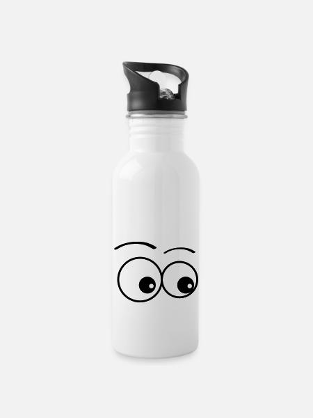 augen - Trinkflasche mit integriertem Trinkhalm - Weiß