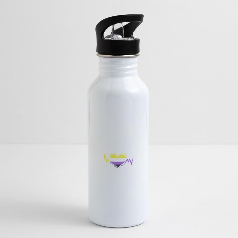 Nonbinary Pride Heartbeat Nonbinary Pride Gourde avec paille intégrée