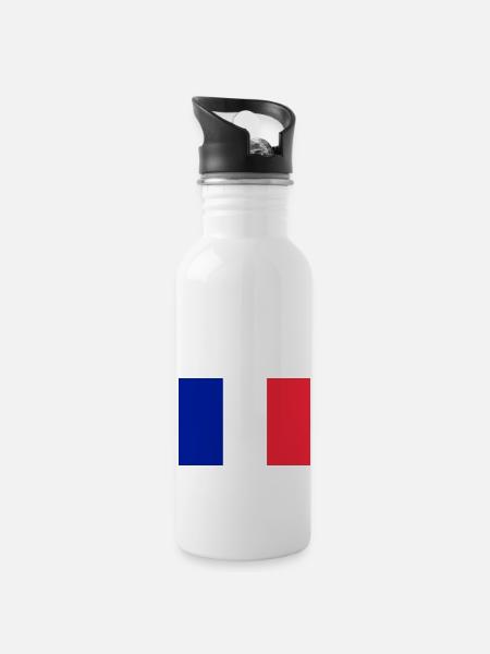 Drapeau français - Gourde avec paille intégrée - blanc